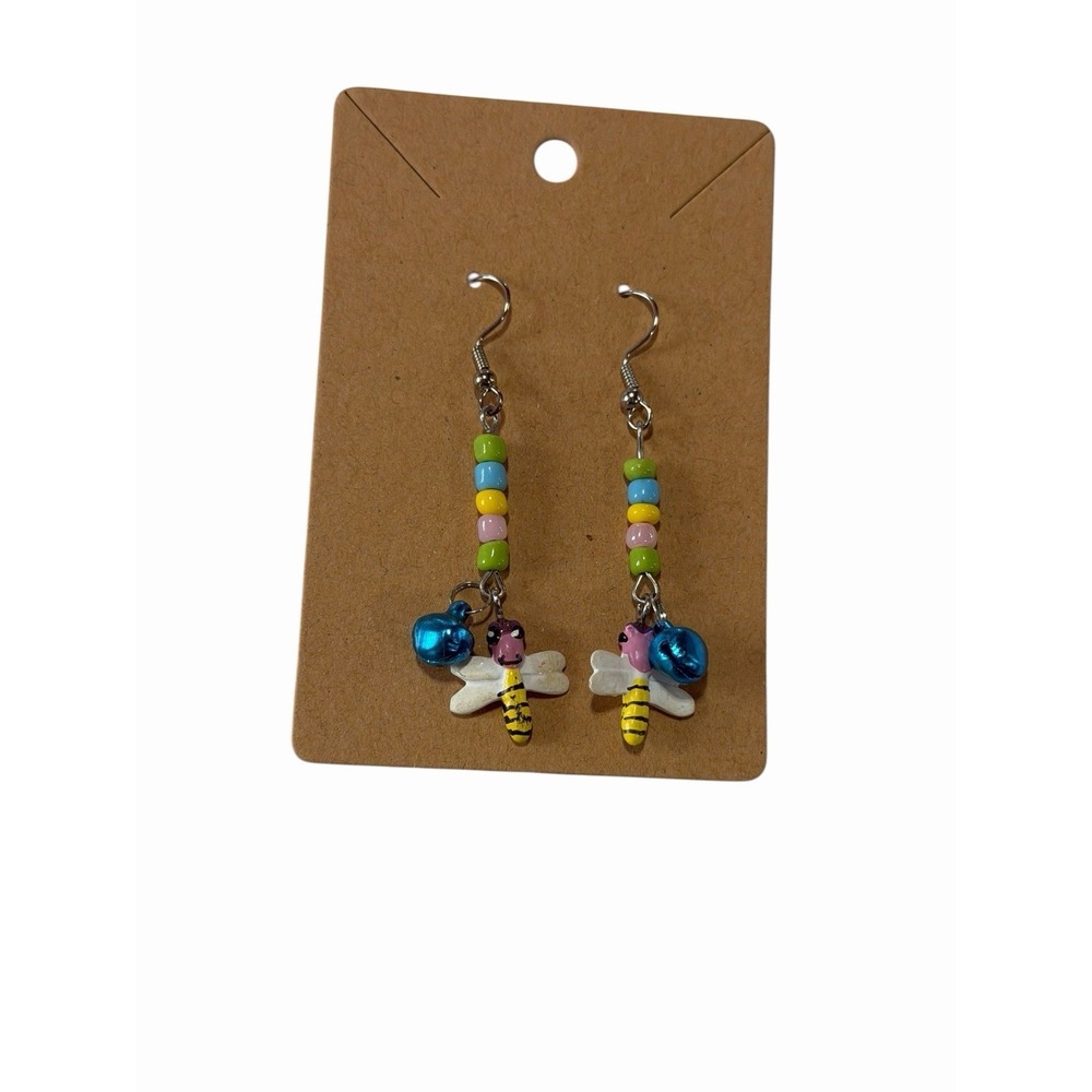 NEW Novelty Fashion EARRINGS beaded dangle hook dragon fly insect bug